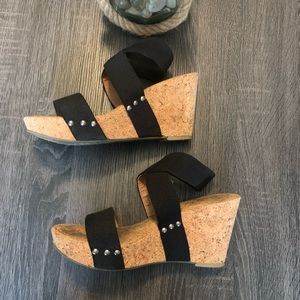 LUCKY BRAND Black Cork Wedge Strappy Sandals 10 40